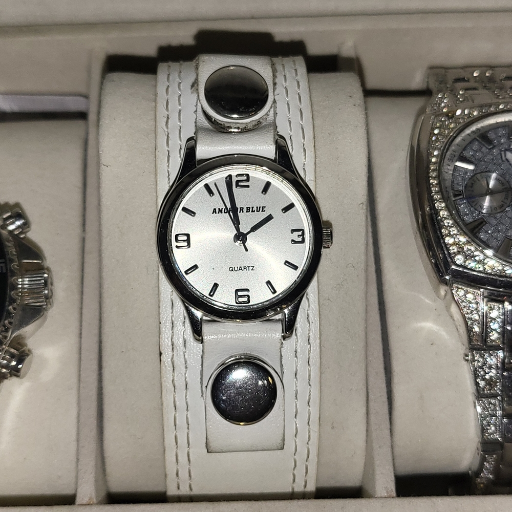 White Anchor Blue watch with leather strap